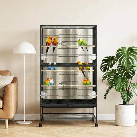 HiMISS Large Bird Cage With Rolling Stands And Bowls