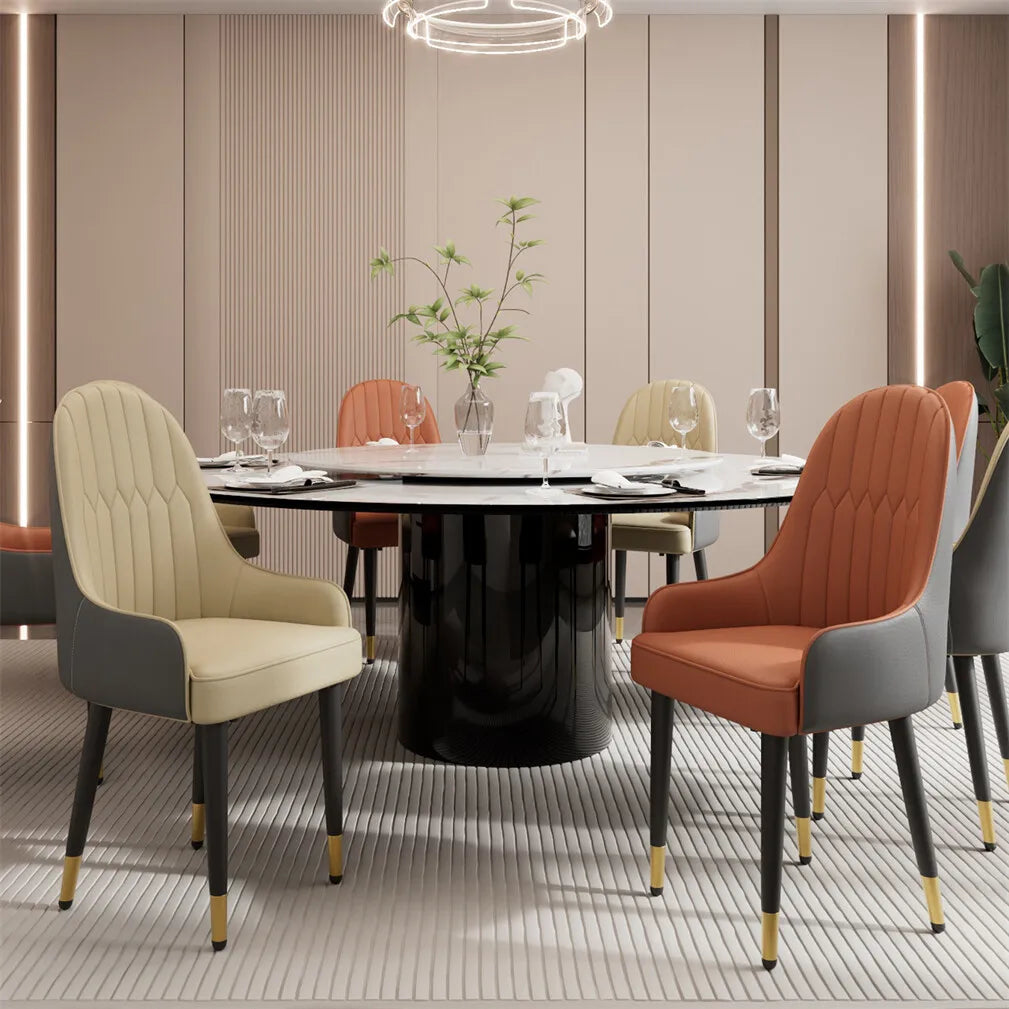 Modern Synthetic Leather Dining Chairs With Metal Frame And Padded Seats
