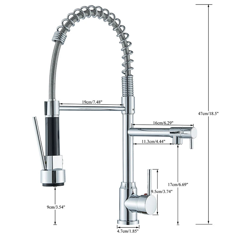 Chrome Kitchen Faucet Spring 360° Pull Down Sprayer Hot Cold Water Mixer Tap Deck Mounted Dual Spout Nozzle Faucets Crane