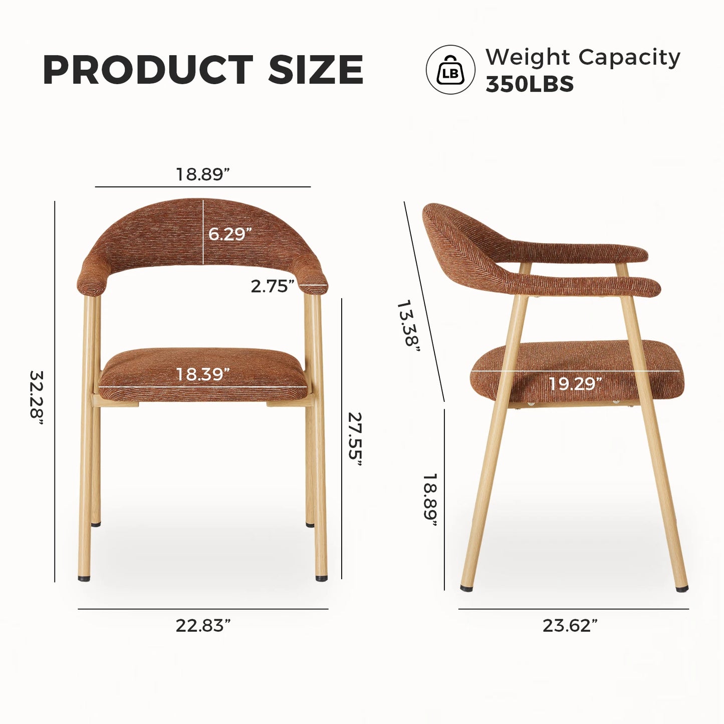 JHK Modern Linen Upholstered Dining Chairs With Curved Backrest