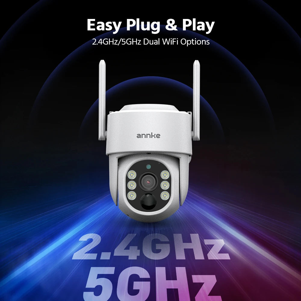 ANNKE 4MP Solar Wireless Security Camera Outdoor WiFi 6 Camera PIR Human Detection Full-Color Night Vision Pan/Tilt 270° Two-Way Talk IP65 Waterproof