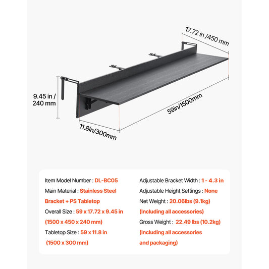 Foldable Balcony Railing Serving Table For Outdoor Use