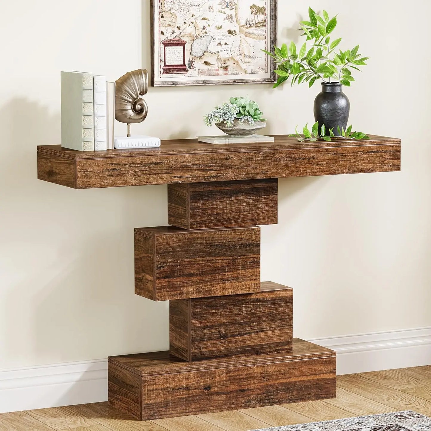 Tribesigns Farmhouse Wood Console Table With Geometric Metal Base