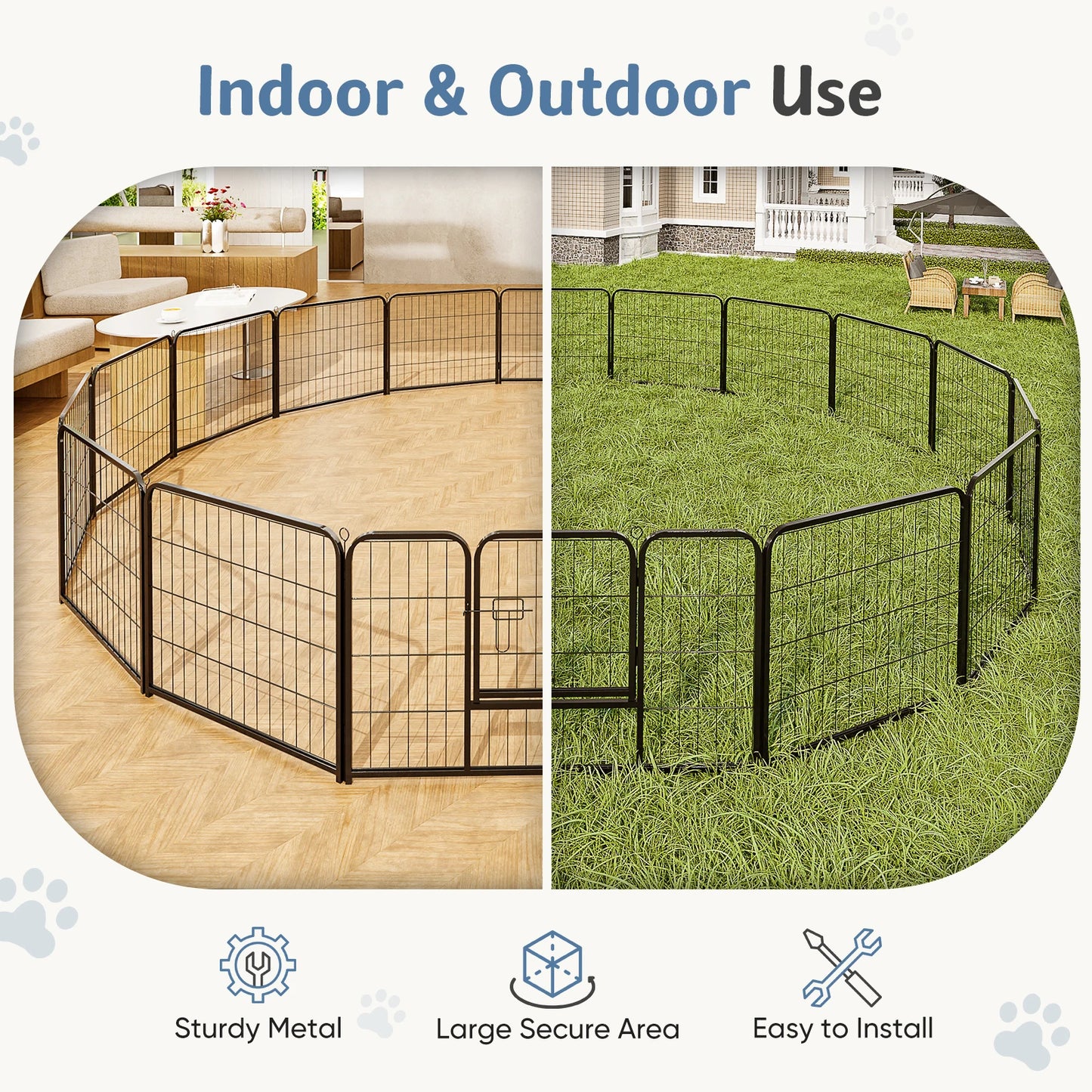 JHK Foldable Metal Dog Playpen With Secure Gate For Yard