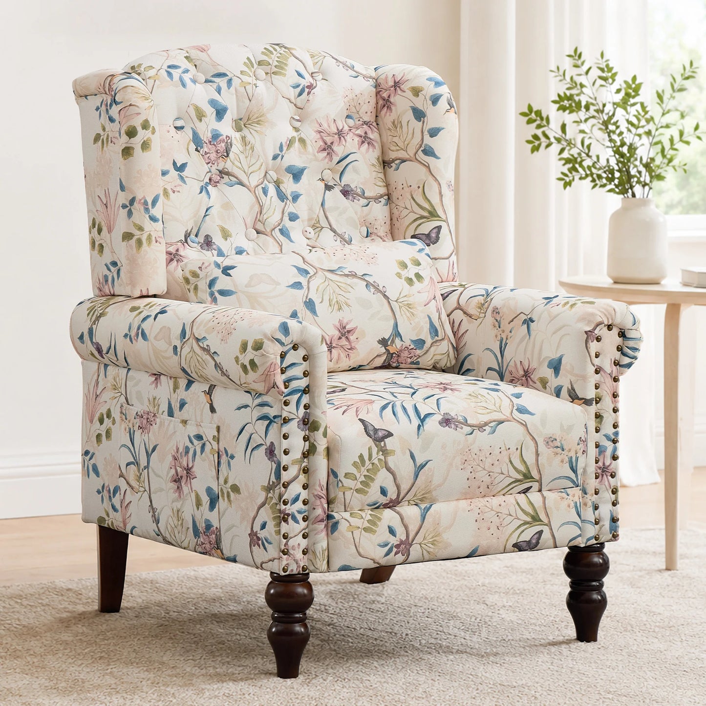 TCGBKAF Vintage Floral Wingback Accent Chair Mid Century Modern Armchair