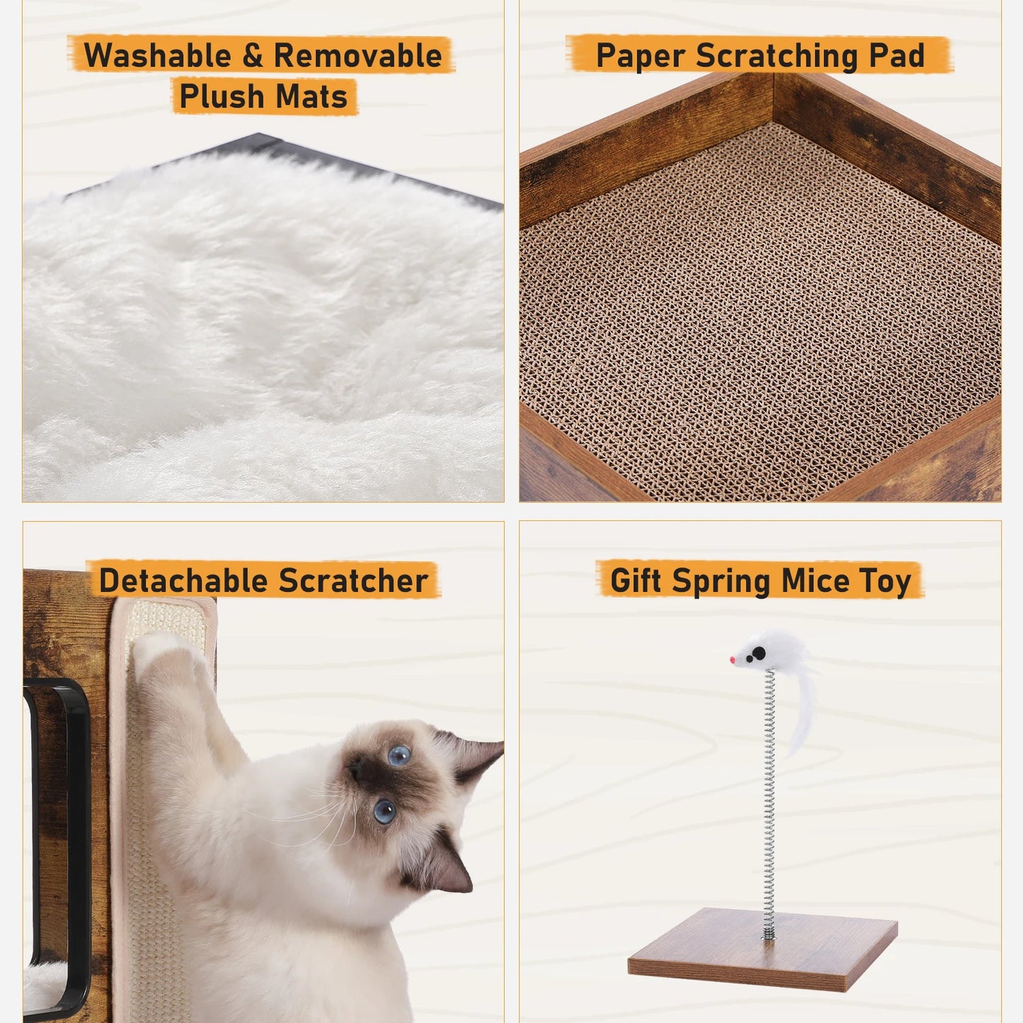PAWZ Road Modern Wood Cat Condo Bed With Scratching Pad
