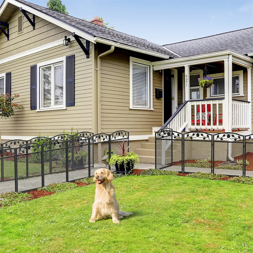 BORWART 5Pcs Tall Dog Fence Panels Iron Pet Barrier