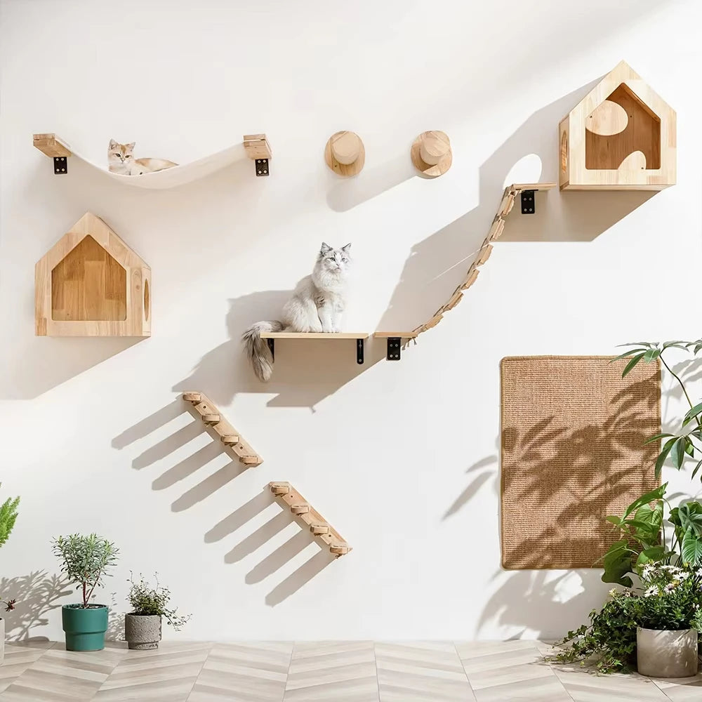Wall Mounted Cat Climbing Shelf With Sisal Scratching Post