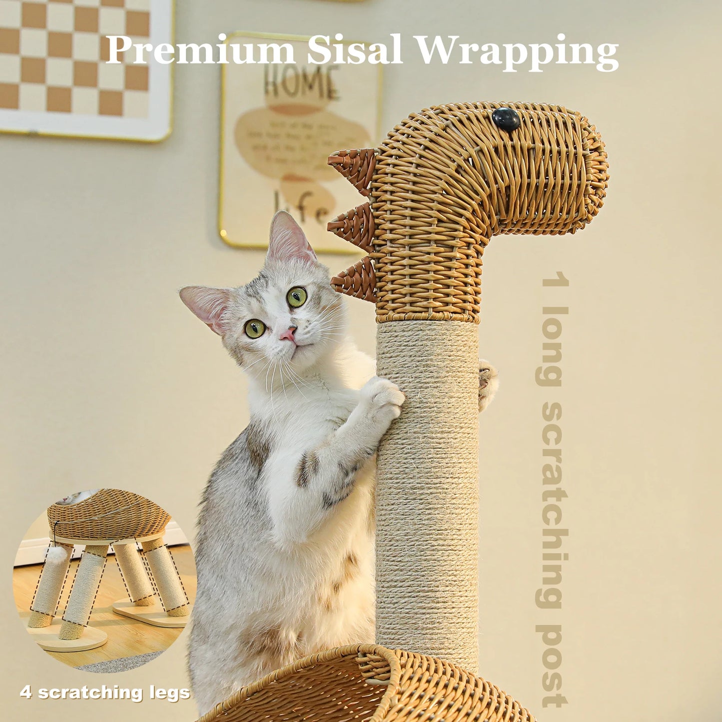 PAWZ Road Dinosaur Cat Tree Sisal Scratching Post Rattan Condo