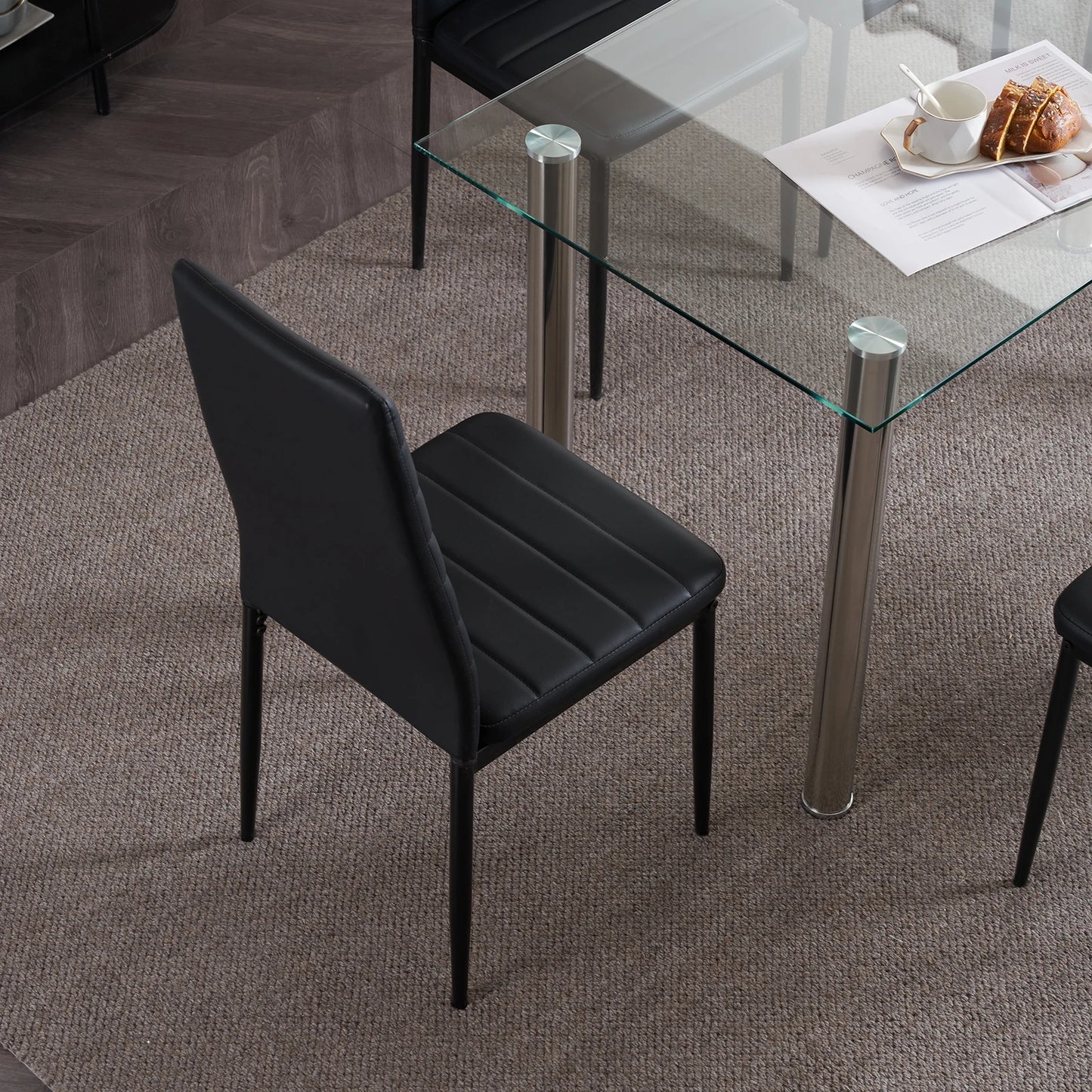 Set Of 4 Synthetic Leather Dining Chairs Modern High Backrest