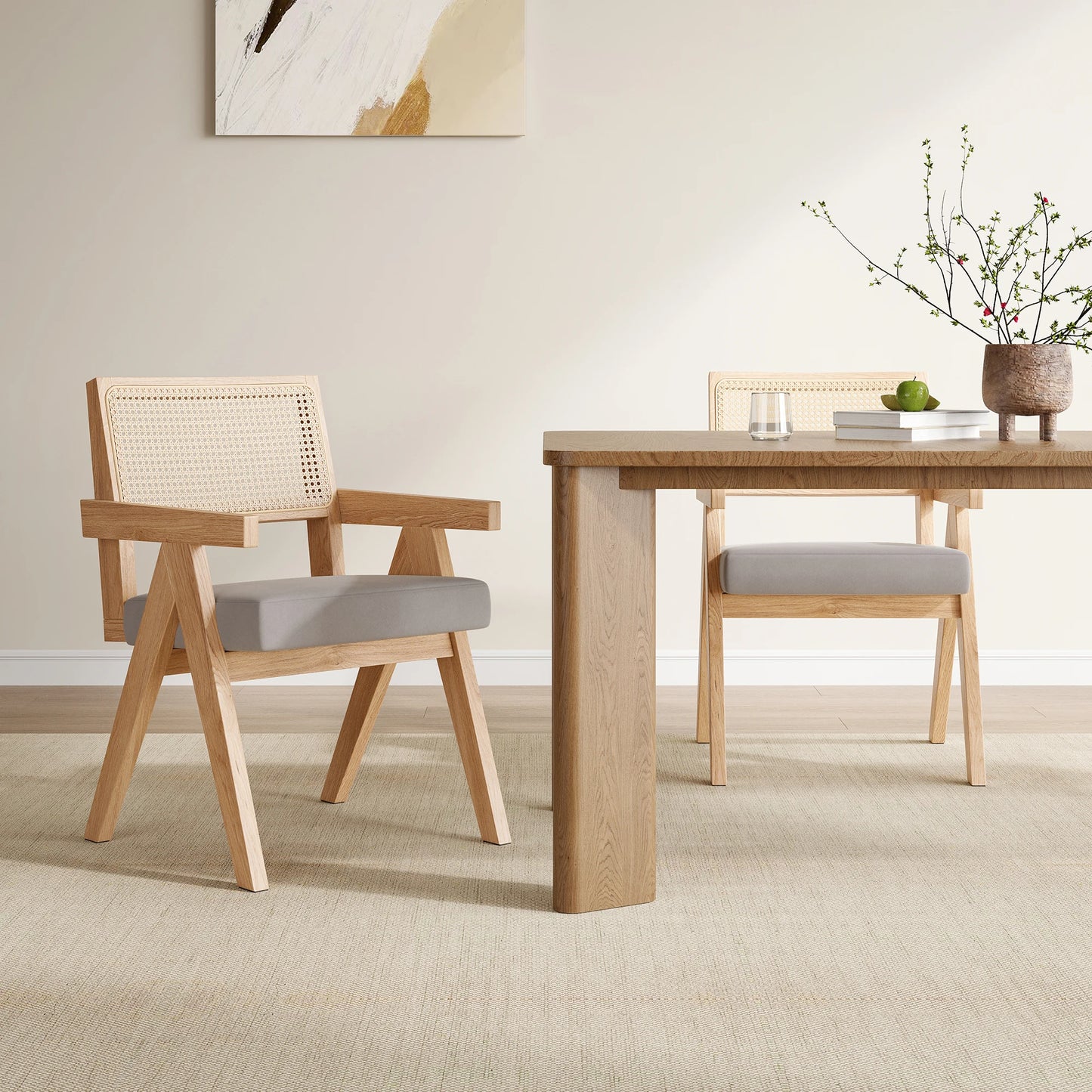 FARINI Mid Century Rattan Dining Chairs With Ash Wood Frame