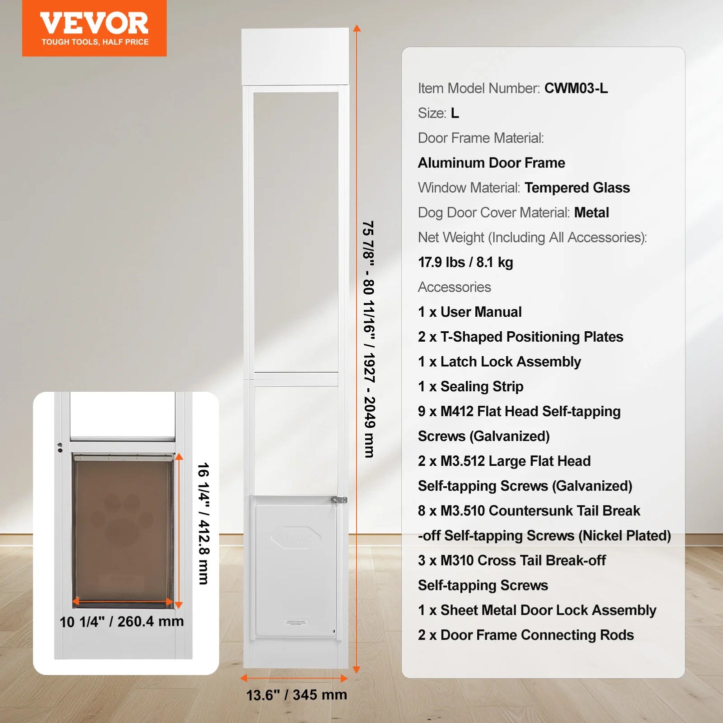 Adjustable Aluminum Frame Pet Door For Sliding Glass Doors