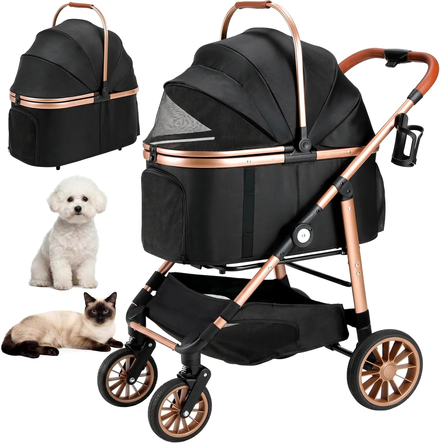 Foldable All Terrain Pet Stroller With Carrier And Storage Basket
