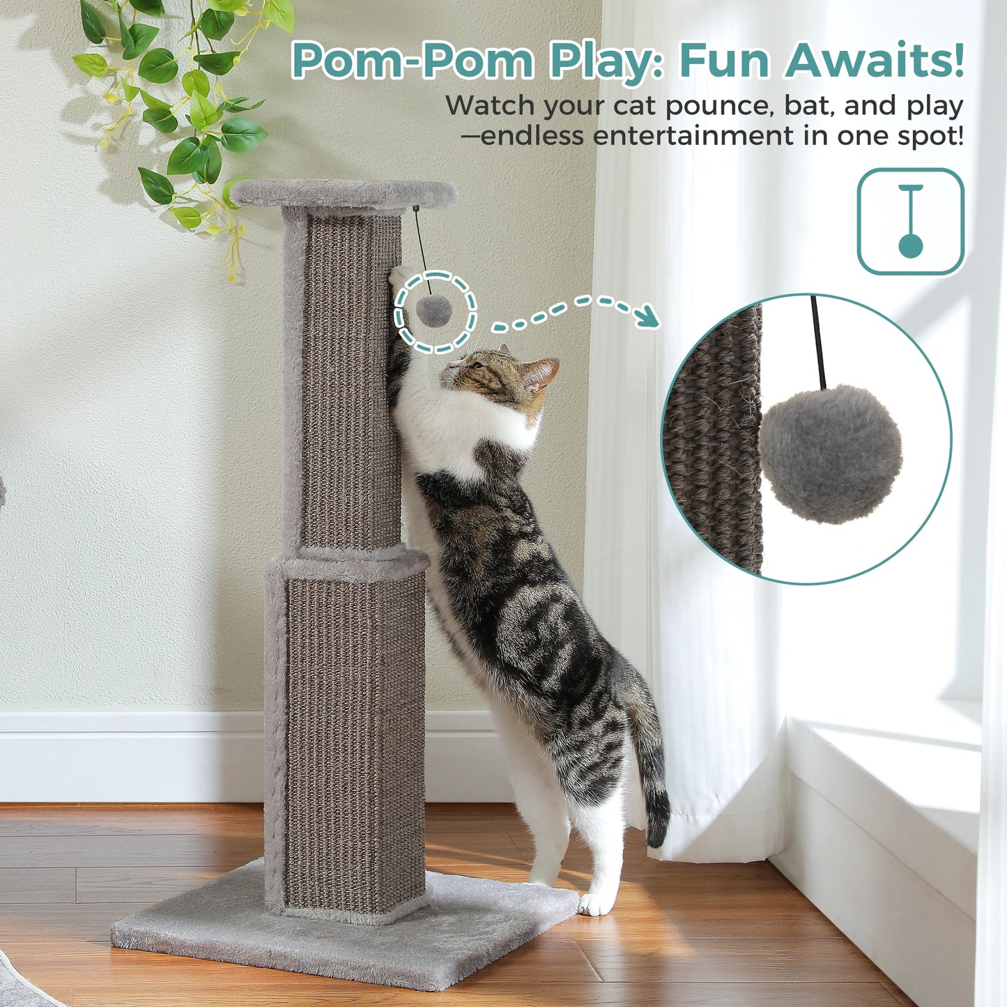 Pawz Road Woven Sisal Cat Scratching Post With Dangling Ball