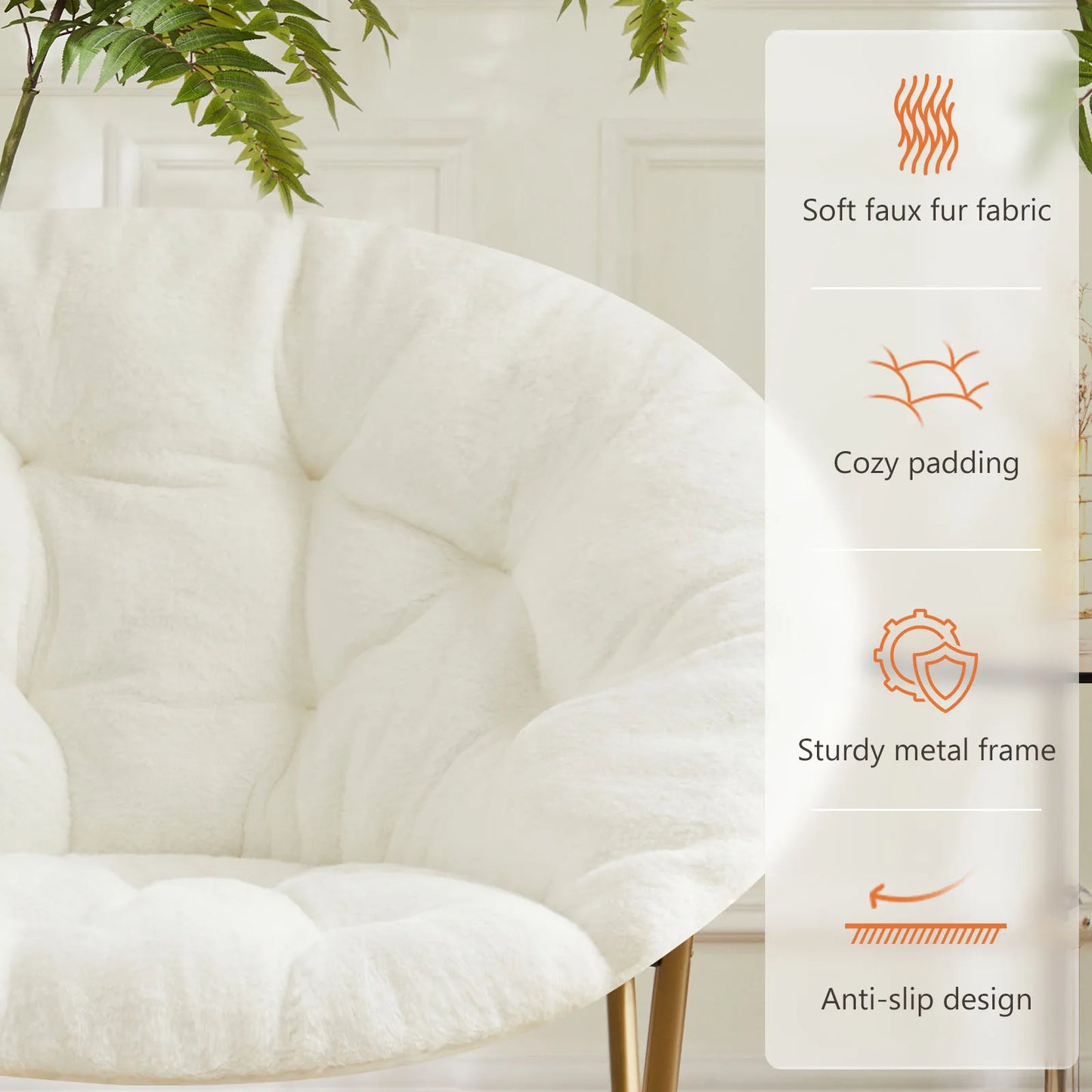 JHK Faux Fur Folding Saucer Lounge Chair With Metal Frame
