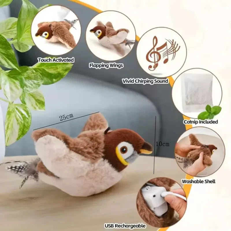 Interactive Touch Activated Flapping Plush Bird For Pets