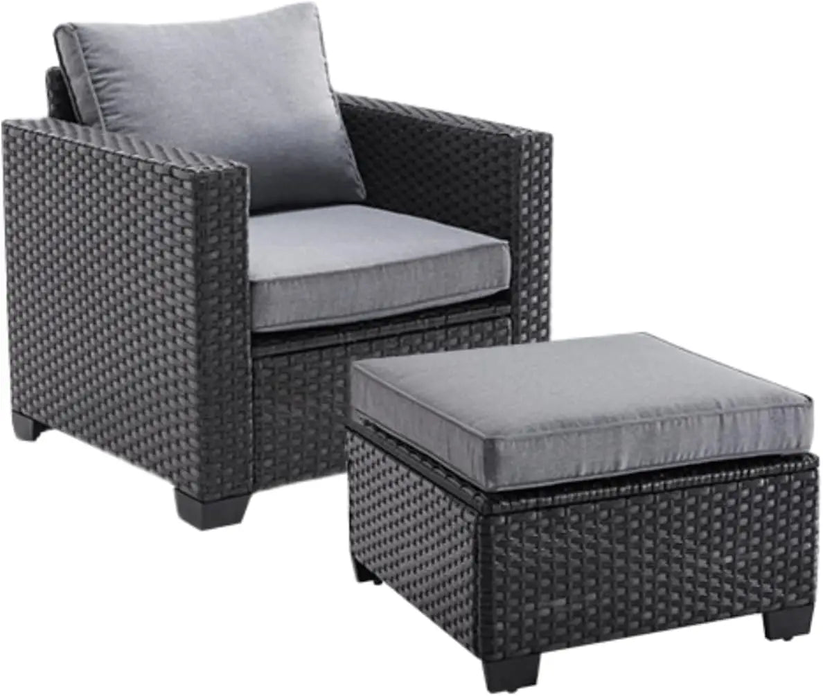 Outdoor Rattan Sectional Sofa Set With Stain Resistant Fabric Ottoman