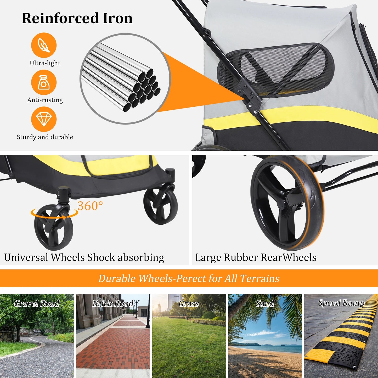 Bingopaw Portable Dog Stroller Dual Entry Wagon Cart All Terrain