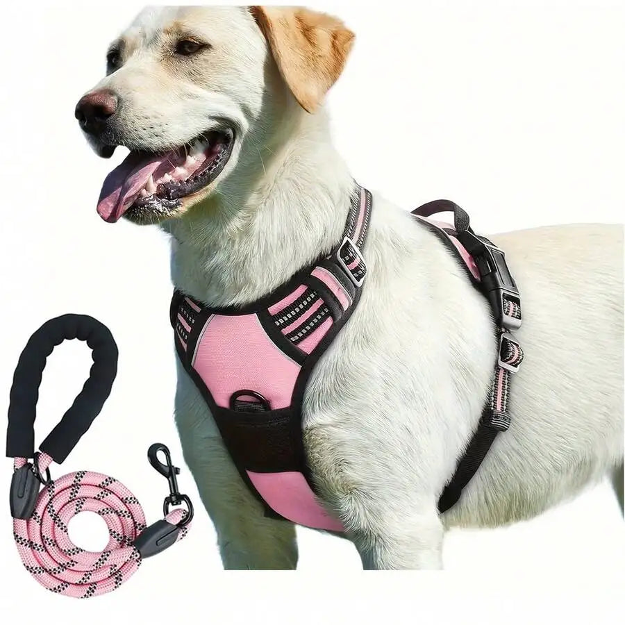 Reflective Dog Harness And Leash Set Featuring Breathable Design