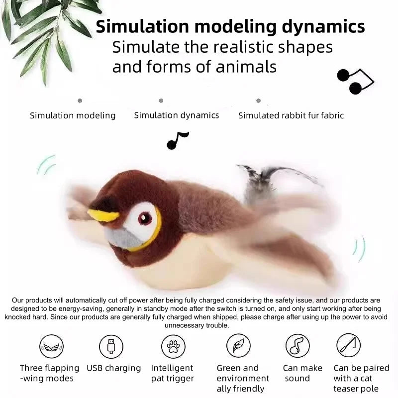 Interactive Touch Activated Flapping Plush Bird For Pets