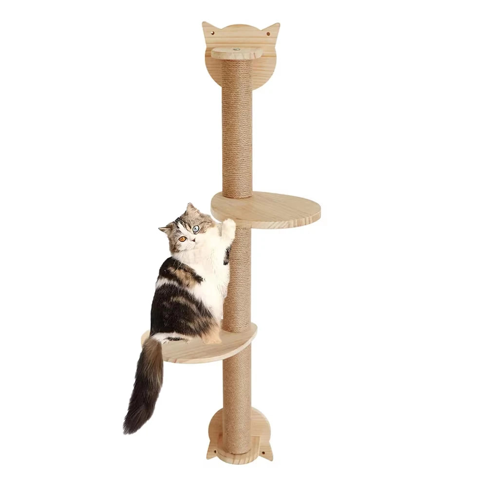 Wall Mounted Sisal Cat Tree With Scratching Posts And Hammock