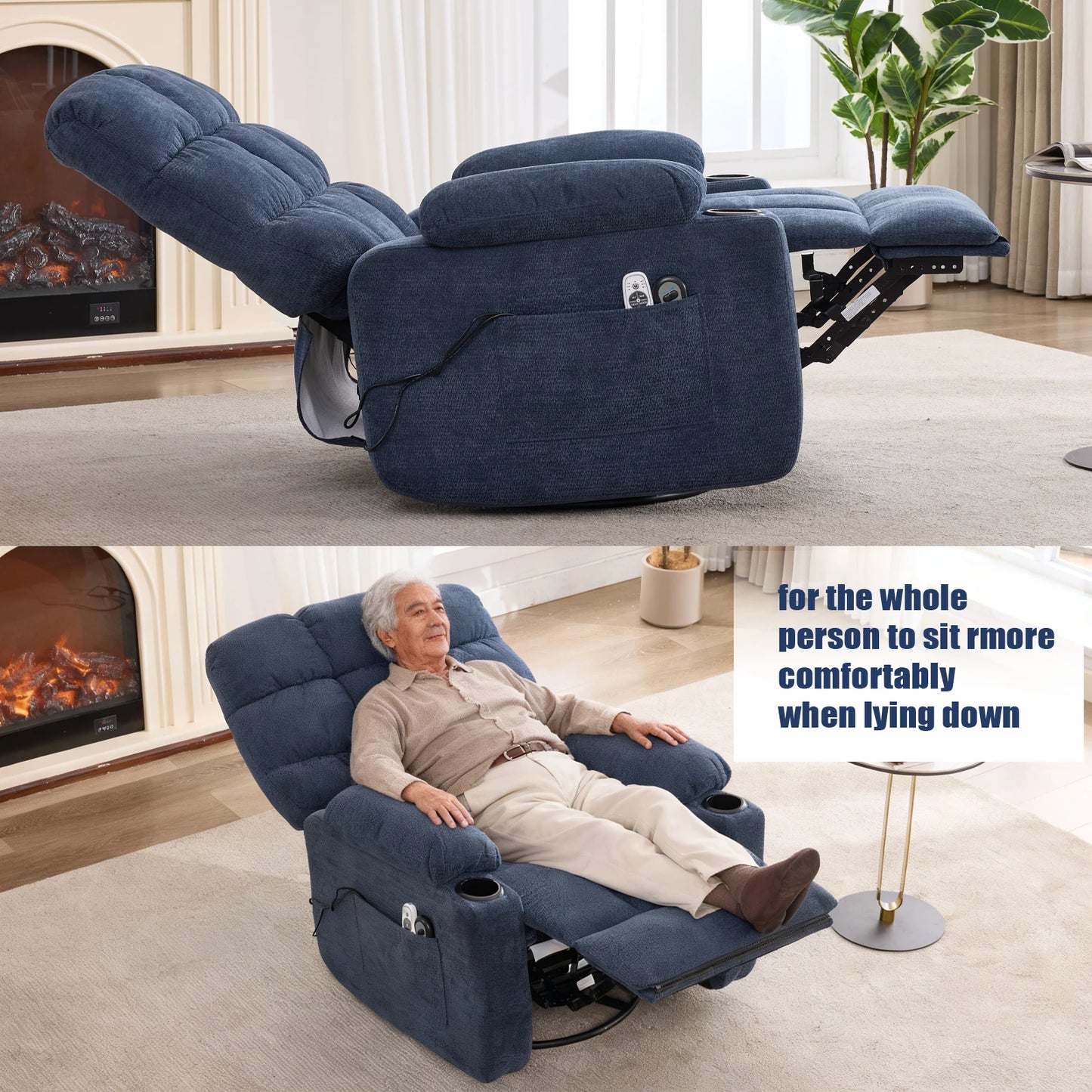 Metal Rocking Recliner Chair With Massage Heat And Cup Holders
