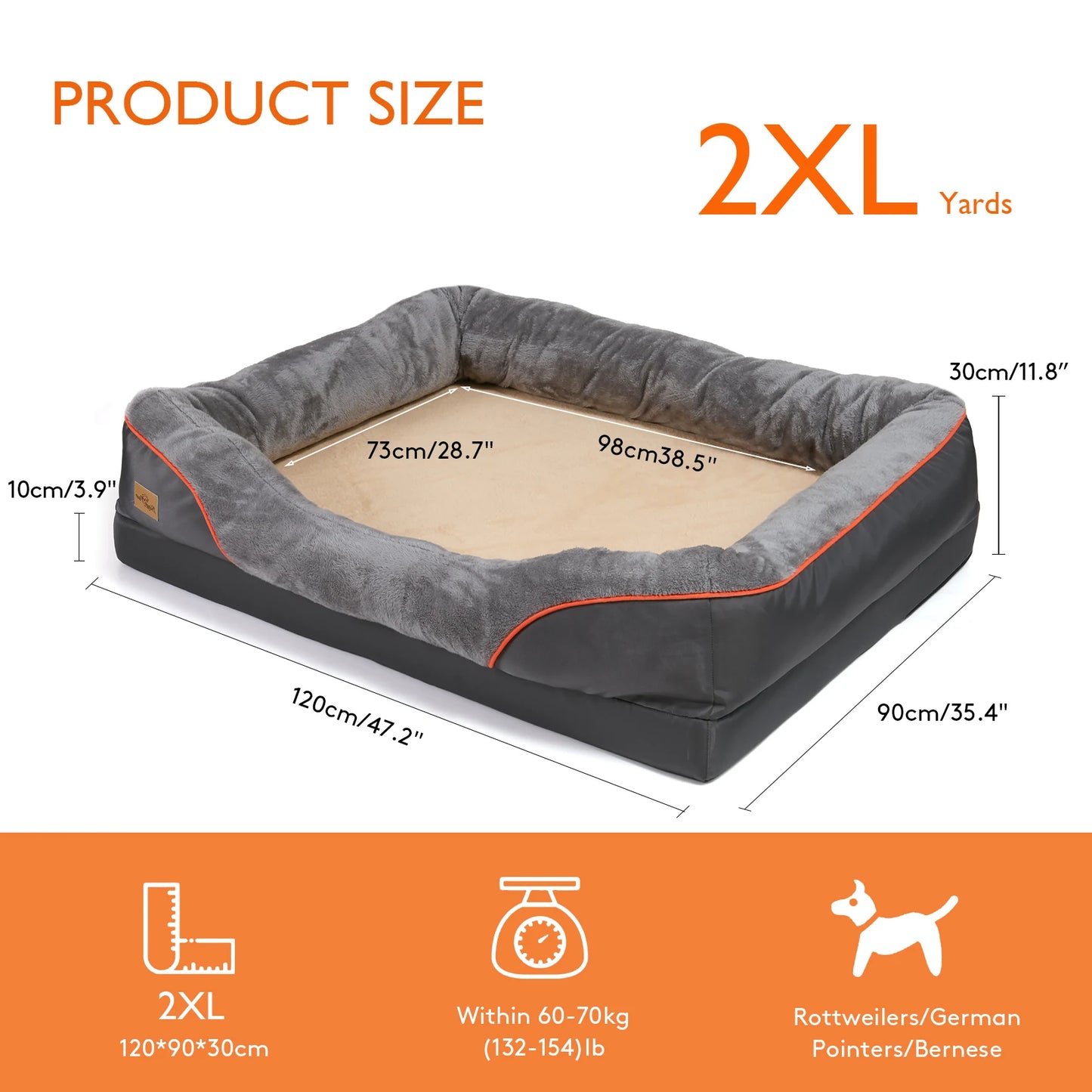 BINGOPAW Large Dog Bed With Removable Washable Fleece Cover Waterproof