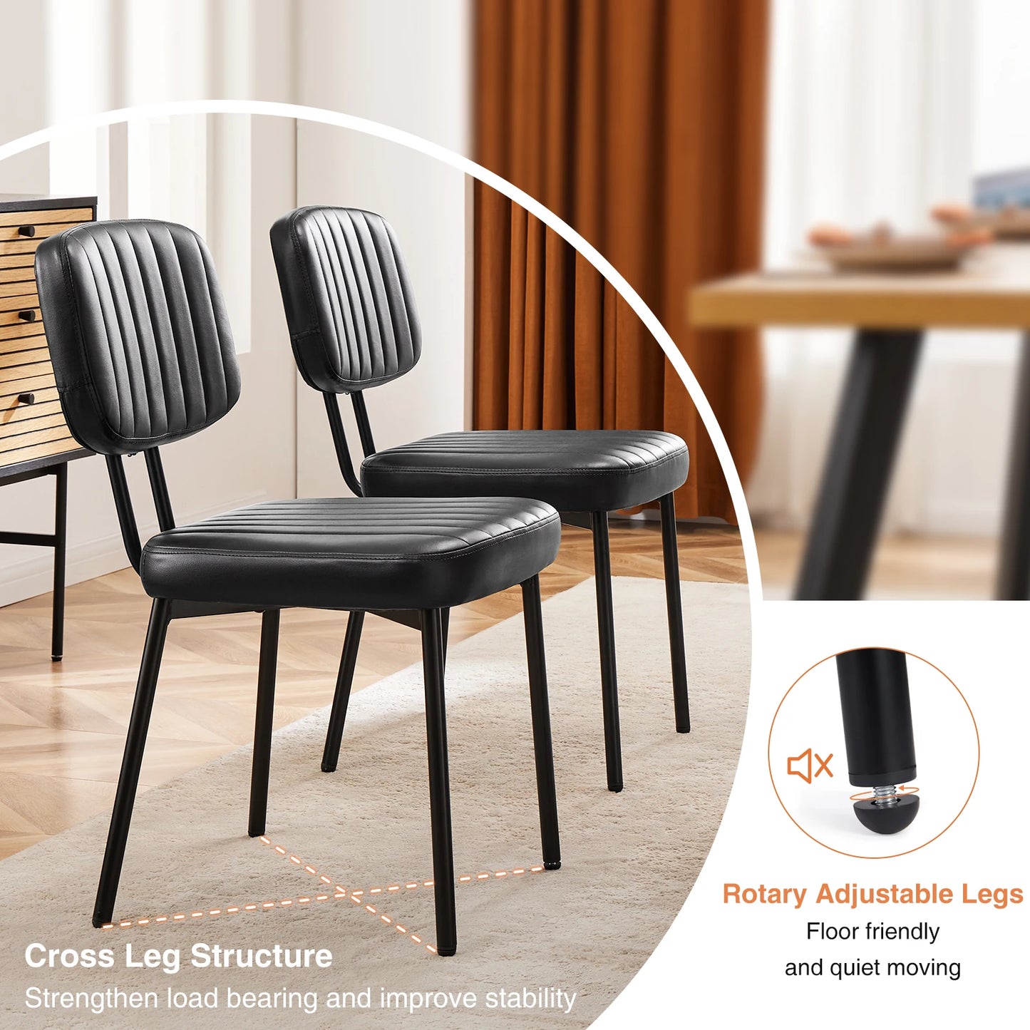 JHK Modern Faux Leather Dining Chairs Set With Metal Legs