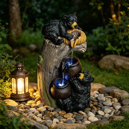 Outdoor Cascading Water Fountain With LED Garden Patio Decor