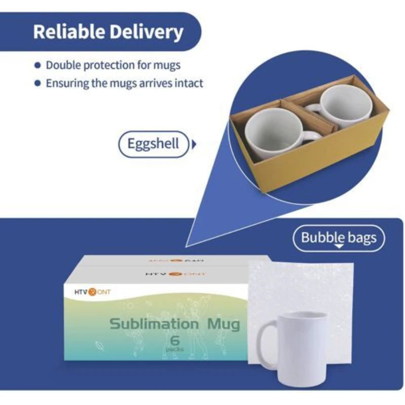 HTVRONT Sublimation Mugs Blank White Ceramic Sublimation Cups, Bulk Mugs for Coffee, Tea, Latte, Soup, Milk, Hot Cocoa 11 oz Set of 12