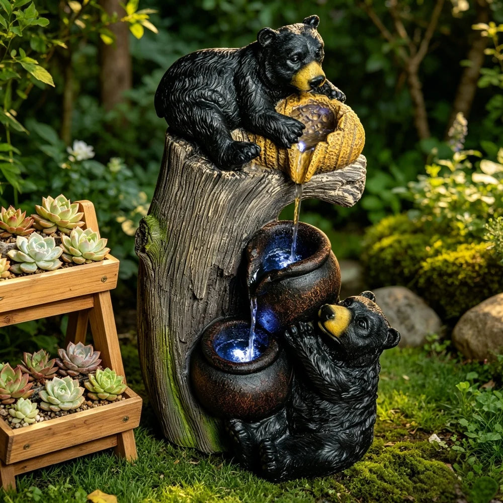 Outdoor Cascading Water Fountain With LED Garden Patio Decor