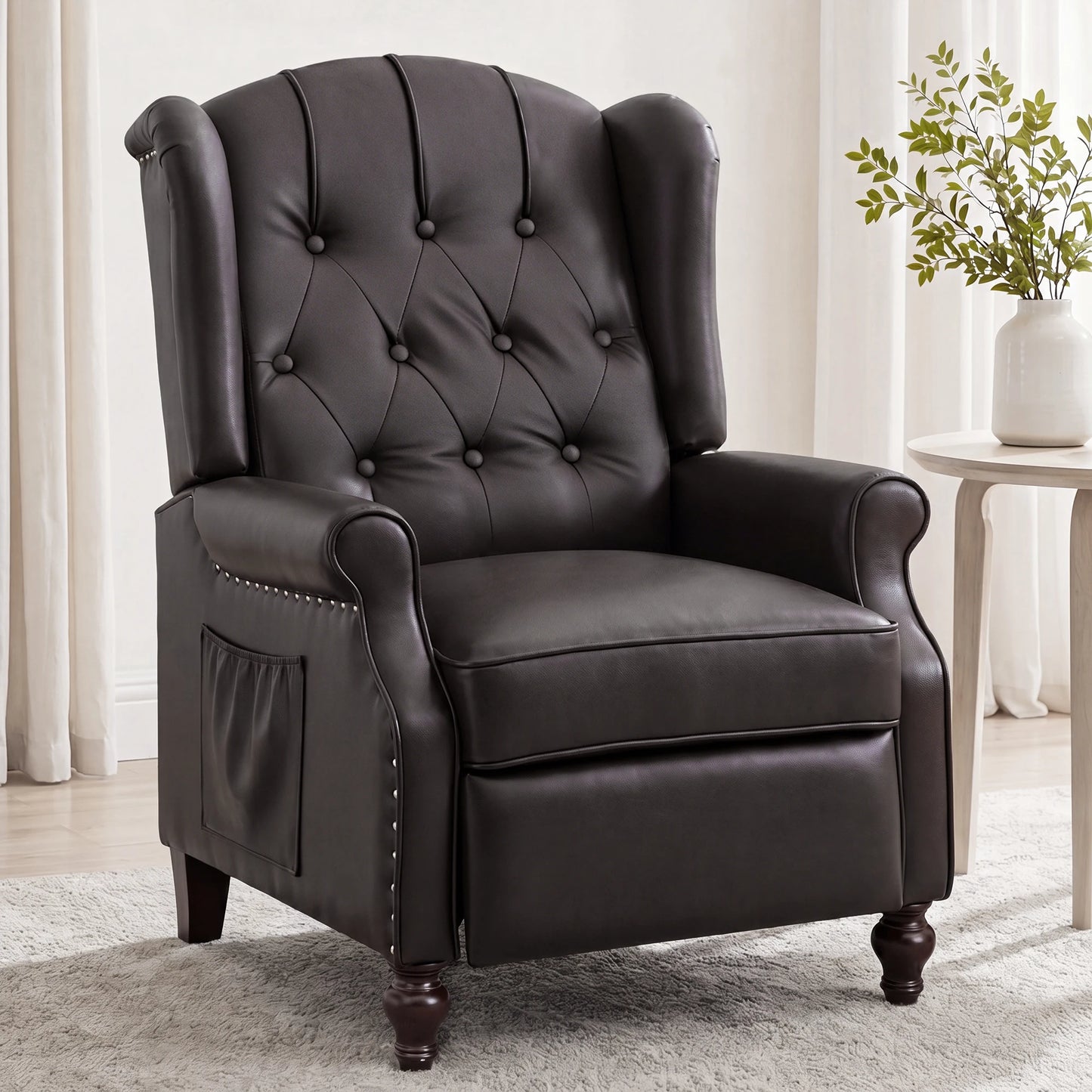 TCGBKAF Mid Century Wingback Massage Heated Recliner With Wooden Legs