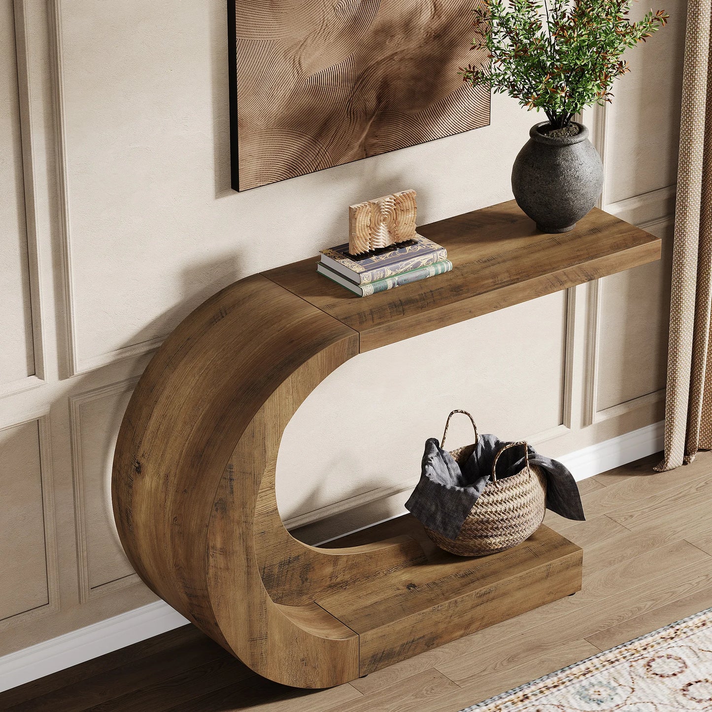 Tribesigns Wooden Oval Console Table With Storage Shelf