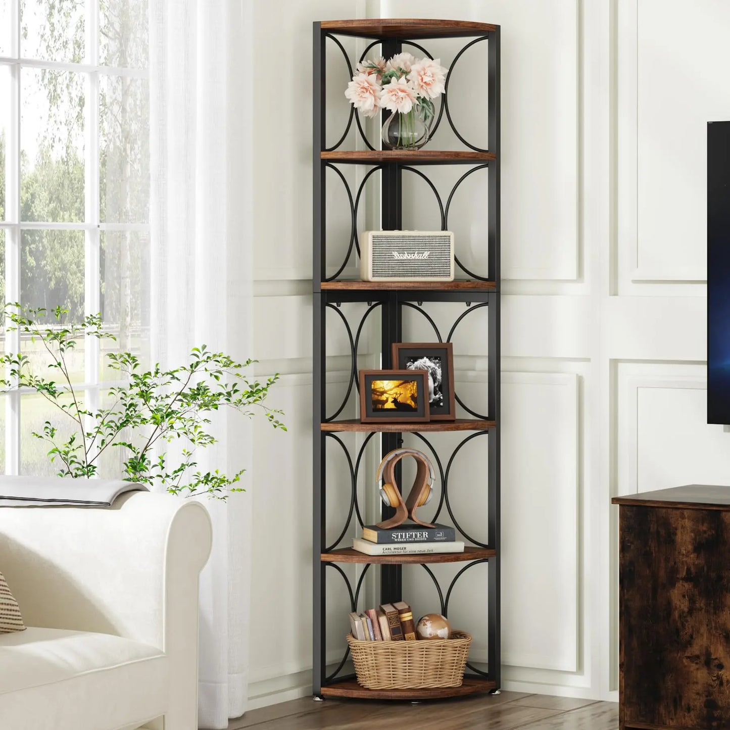 Tribesigns 6 Tier Corner Shelf Bookcase Storage Rack Standing Shelving Unit