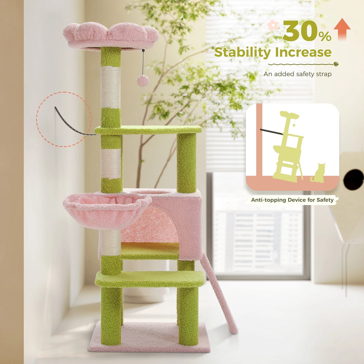 PEQULTI Flower Cat Tree Multi Level Cat Tower Scratching Posts