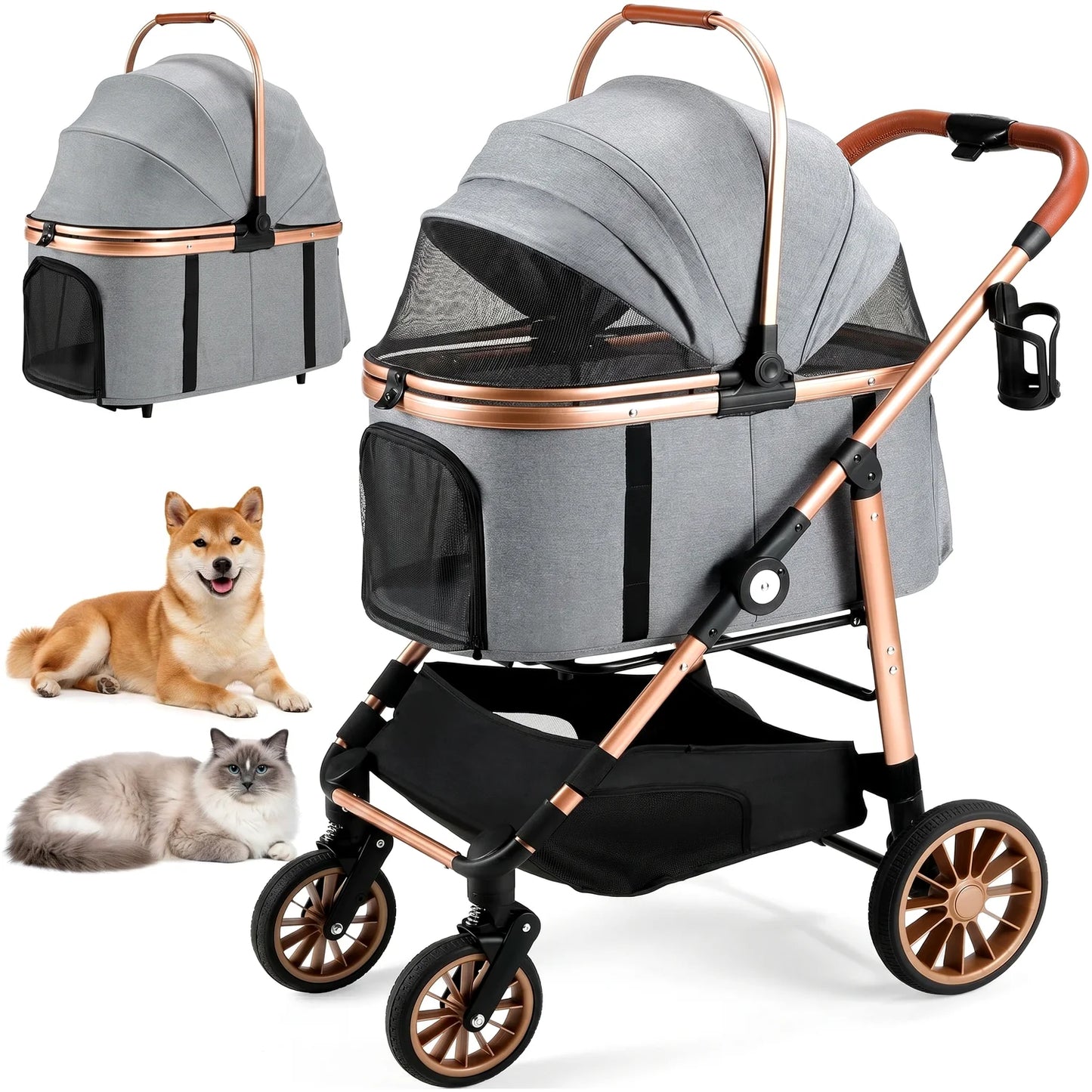 Foldable All Terrain Pet Stroller With Carrier And Storage Basket