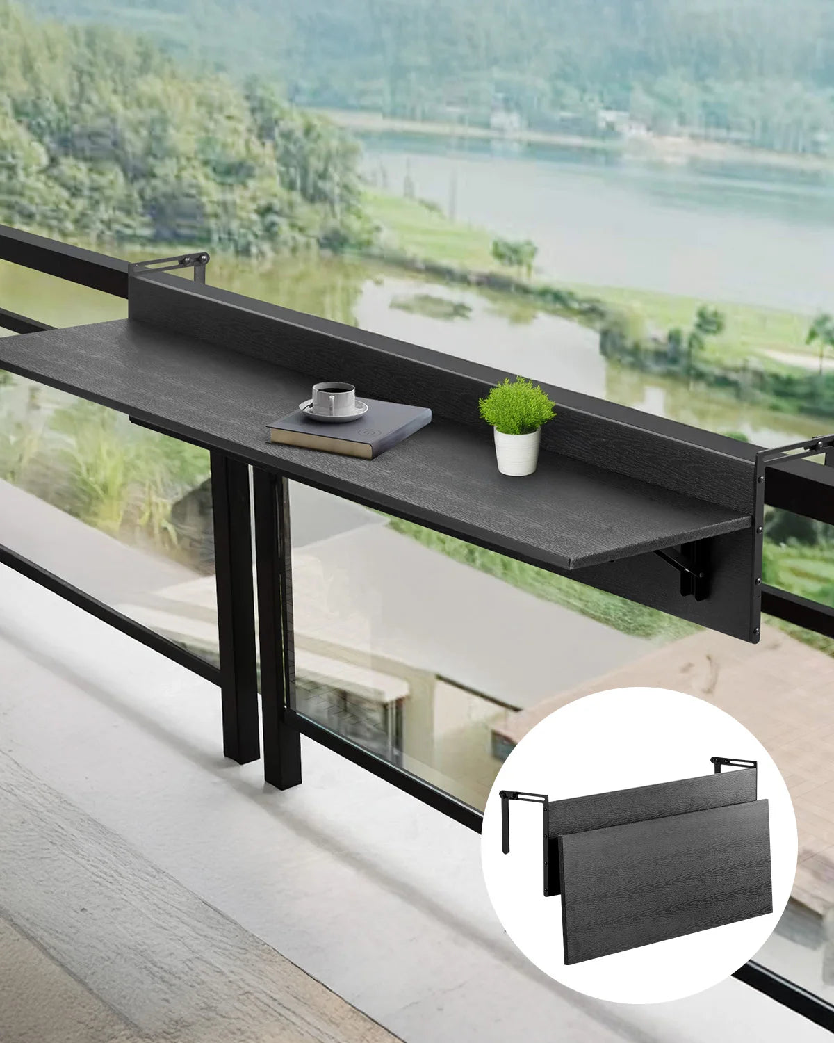 Foldable Balcony Railing Serving Table For Outdoor Use