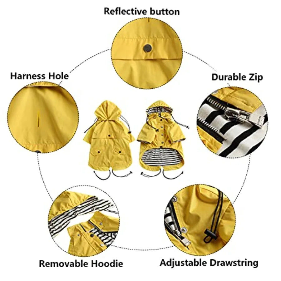 Dog Reflective Zip Up Raincoat With Hood And Leg Coverage