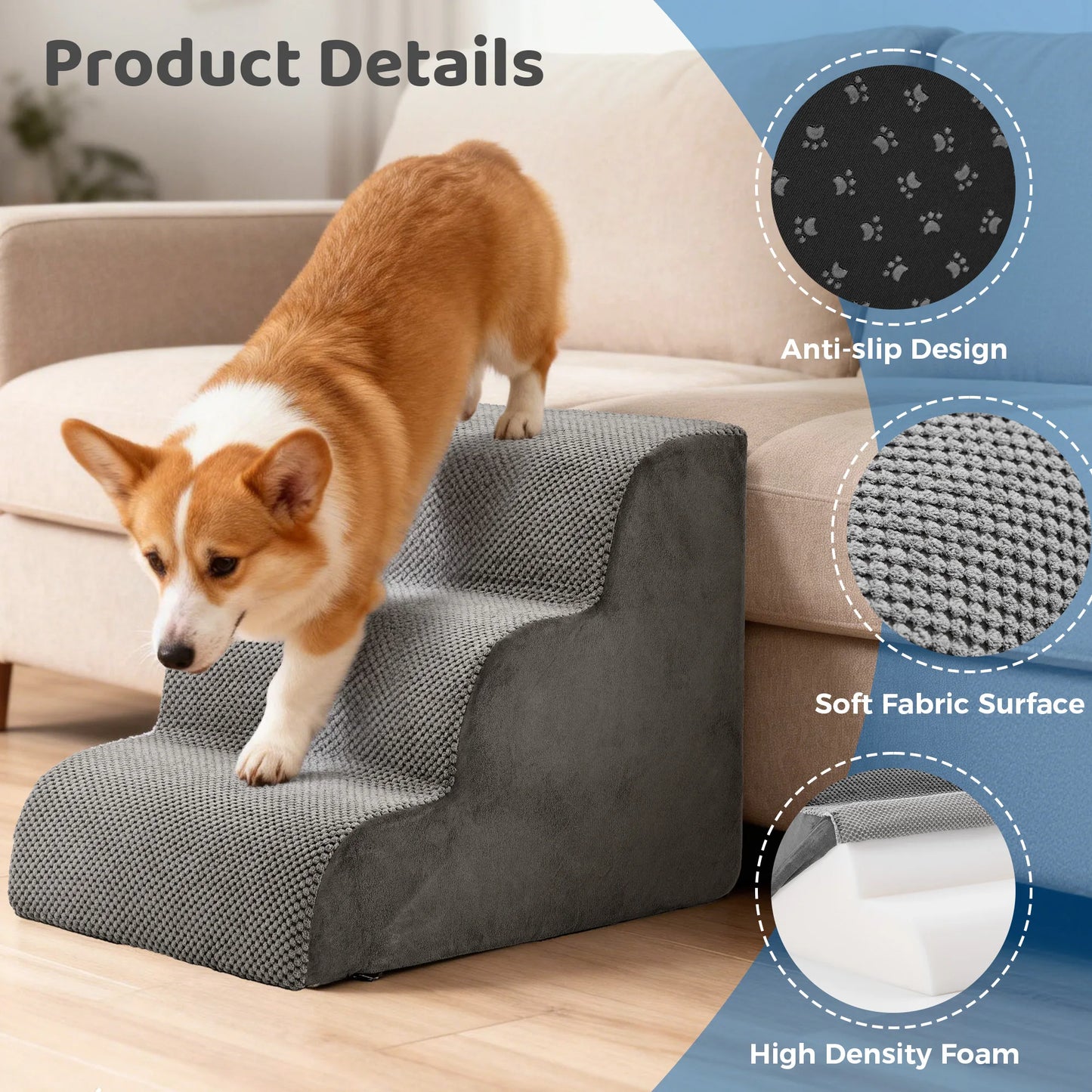 Curved High Density Foam Dog Stairs For Small Pets Indoor