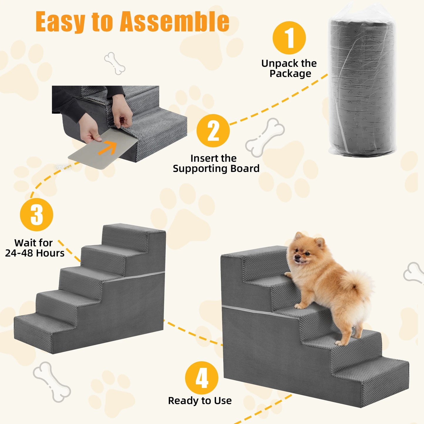 Foam Pet Stair Ramp With Curved Steps For Indoor Dogs