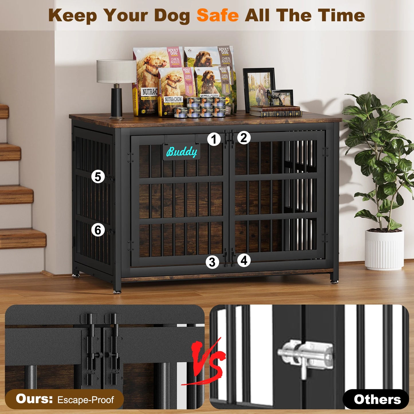 Heavy Duty Wooden Dog Crate Furniture Indoor Kennel With Casters