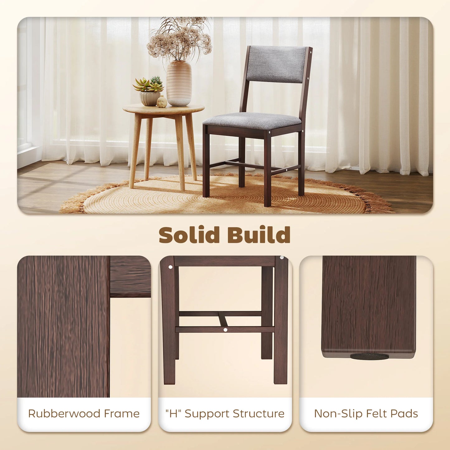 Homcom Solid Wood Dining Chairs Linen Upholstered Modern Kitchen Set