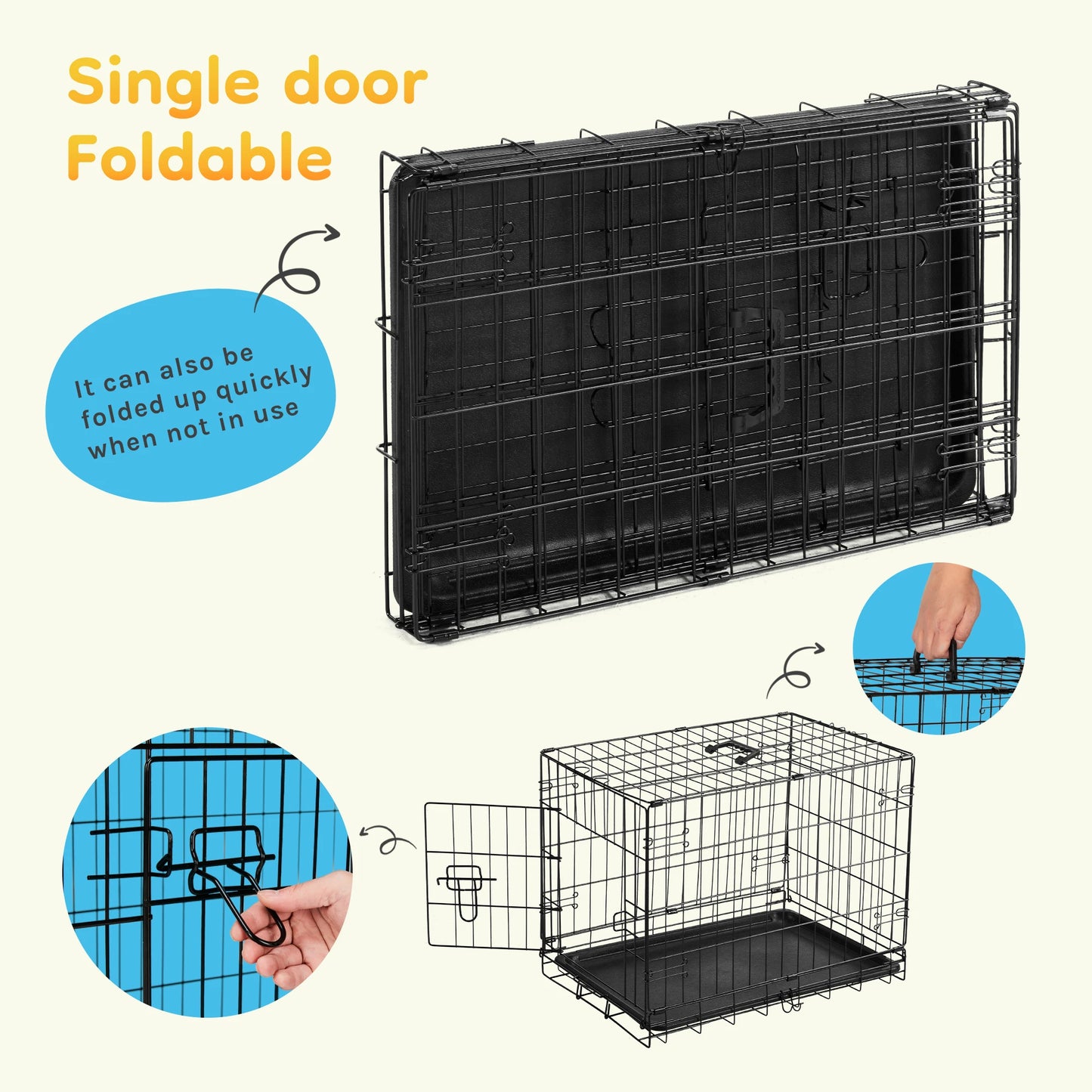 JHK Single Door Folding Wire Dog Kennel With Leak Proof Pan