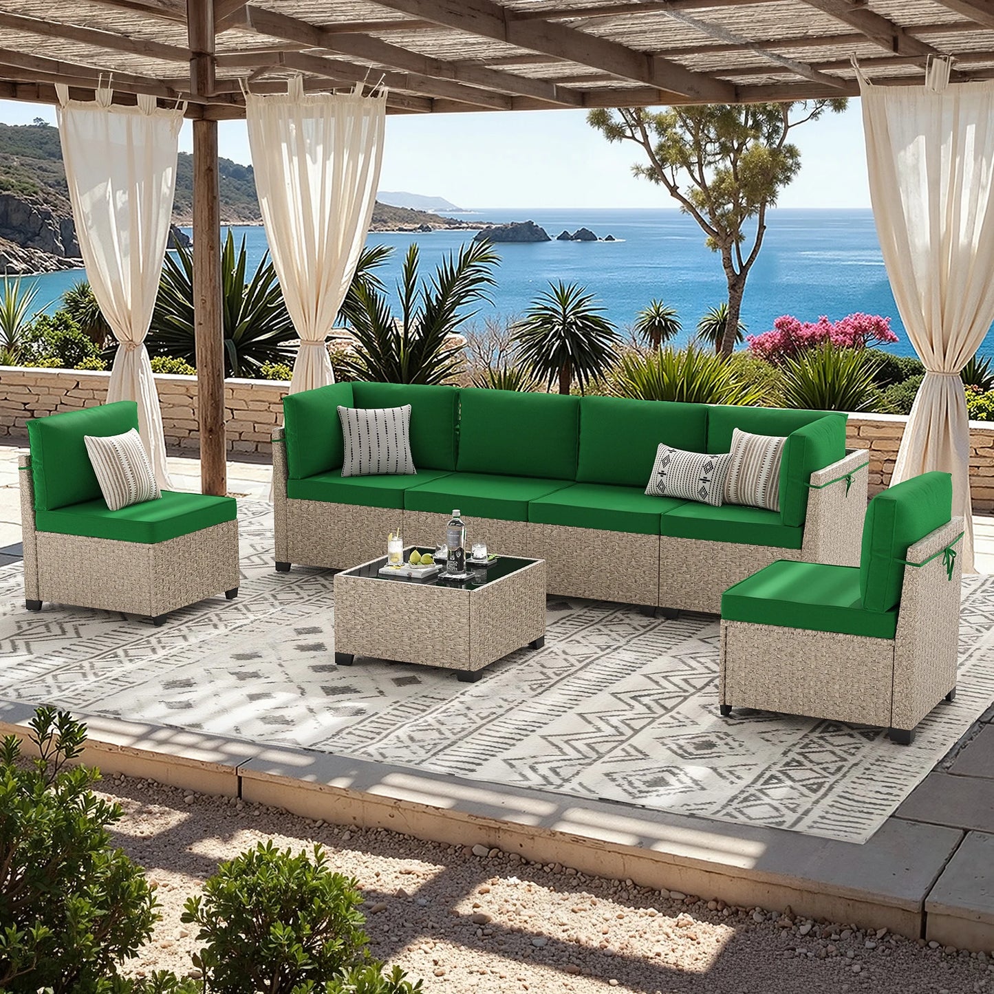 Soohow Outdoor Rattan Patio Sofa Set With Tempered Glass Table
