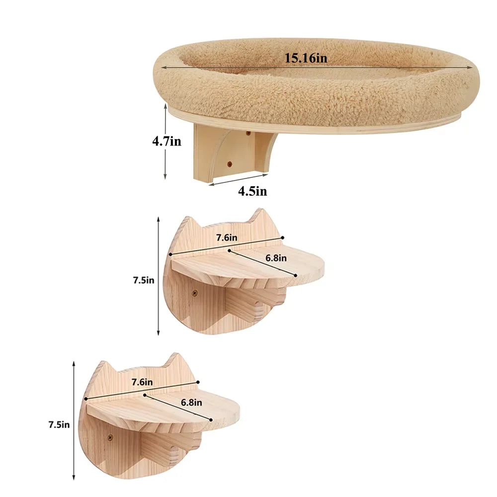 Solid Wood Wall Mounted Cat Climbing Ladder And Scratching Post