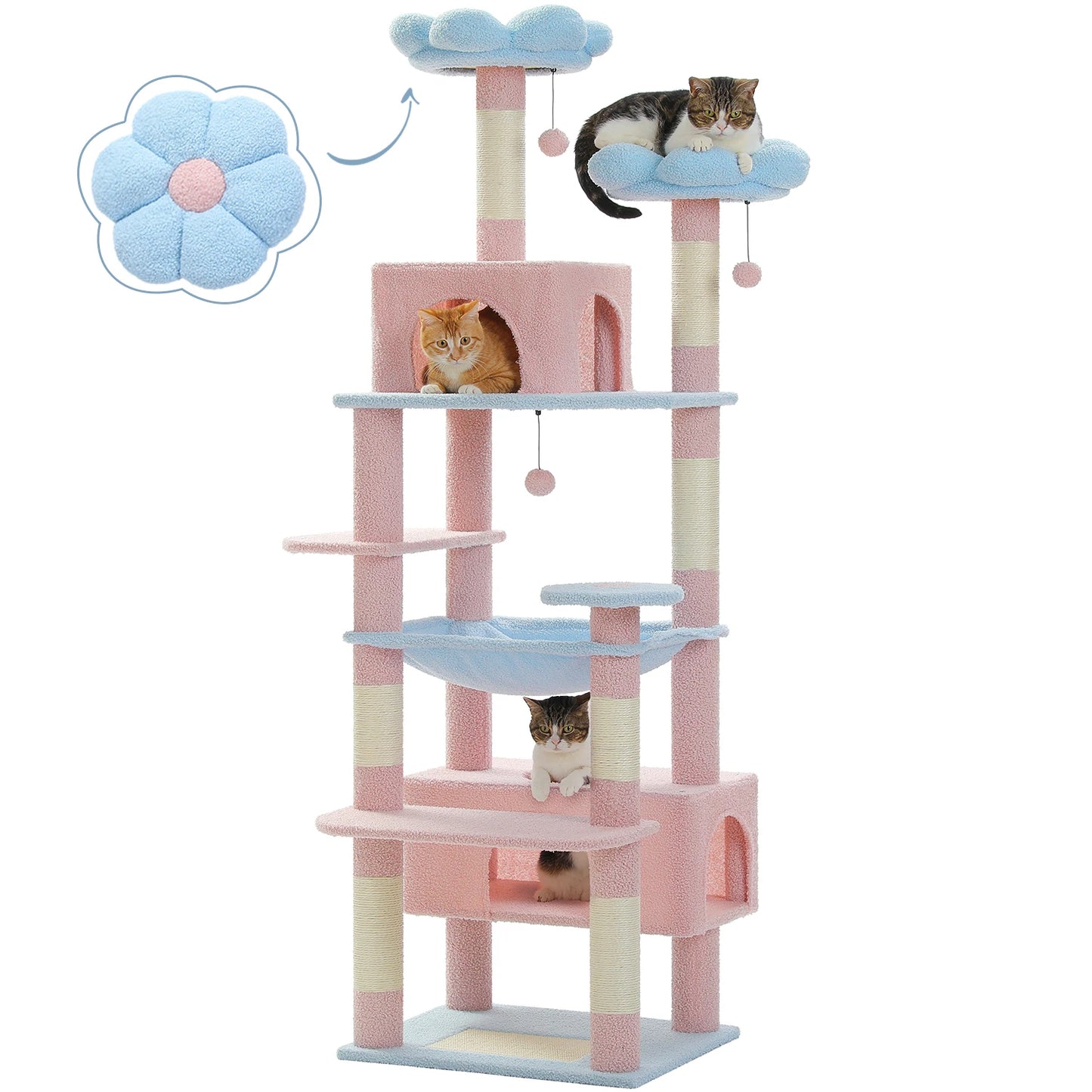 PEQULTI Five Level Cat Tree Tower With Scratching Posts Hammock