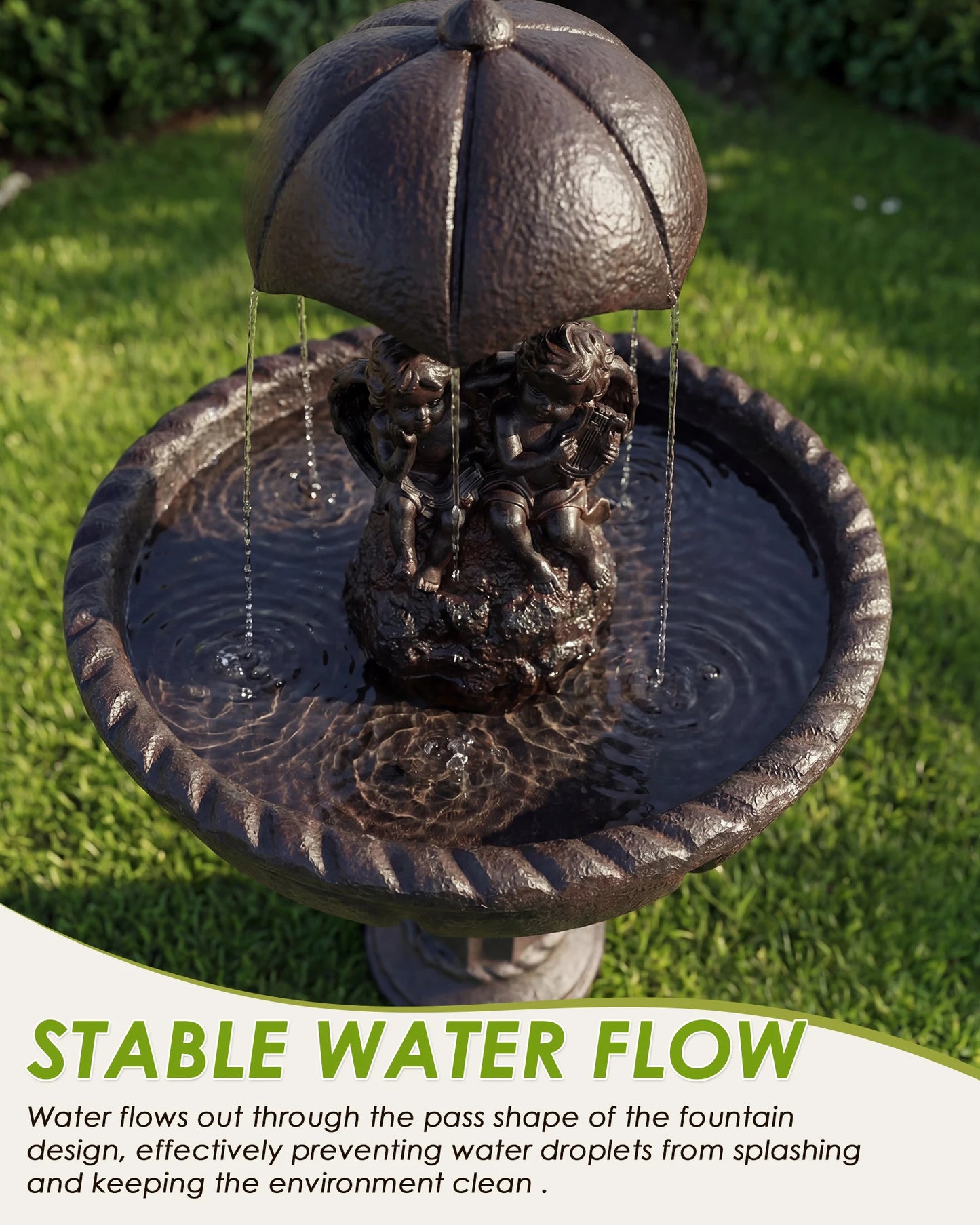 Solar Outdoor Water Fountain With Auto Shutoff And Silent Pump