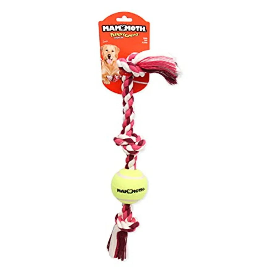 Mammoth Three Knot Dog Rope Tug Toy With Tennis Ball