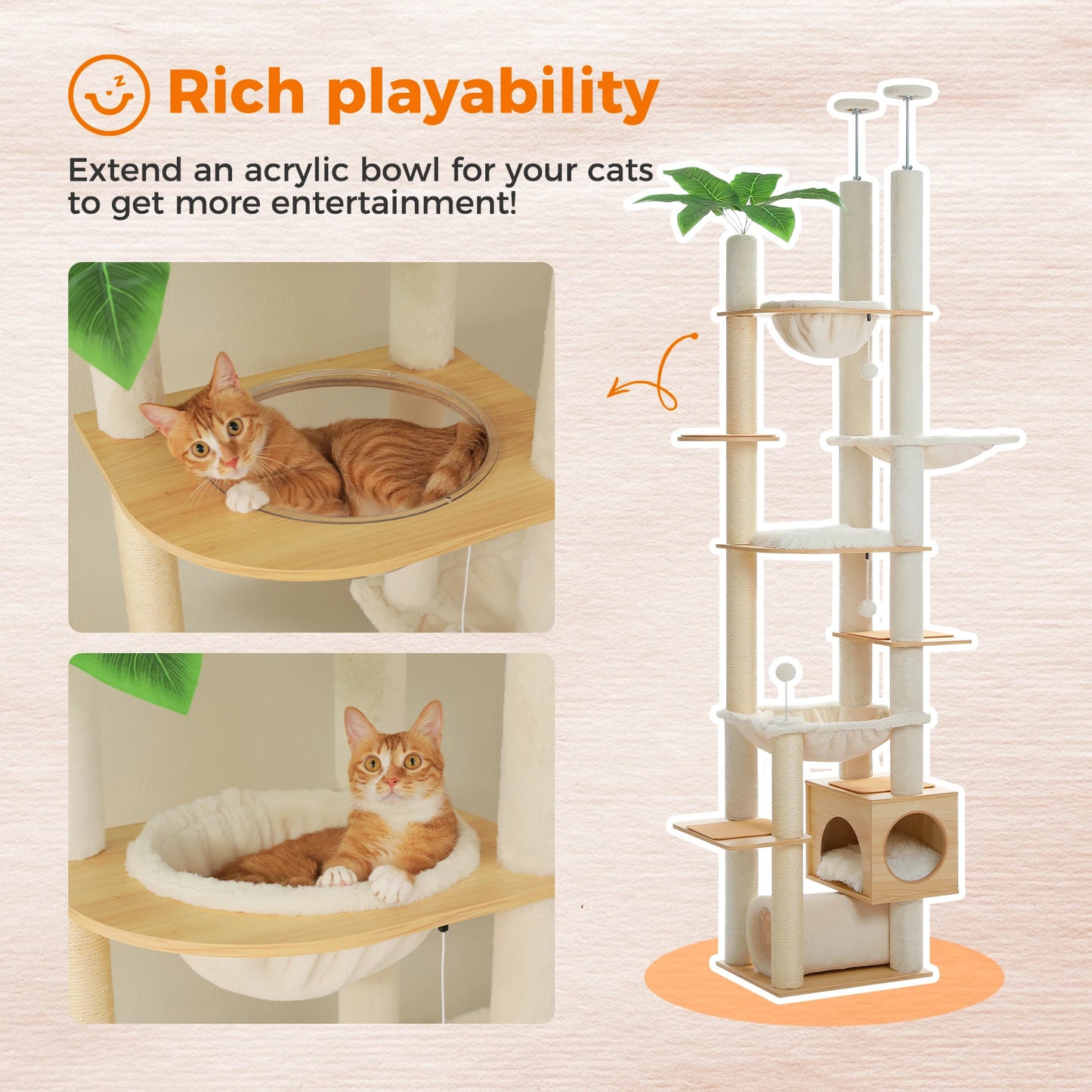 PAWZ Road Height Adjustable Wooden Cat Tower With Hammock Indoor