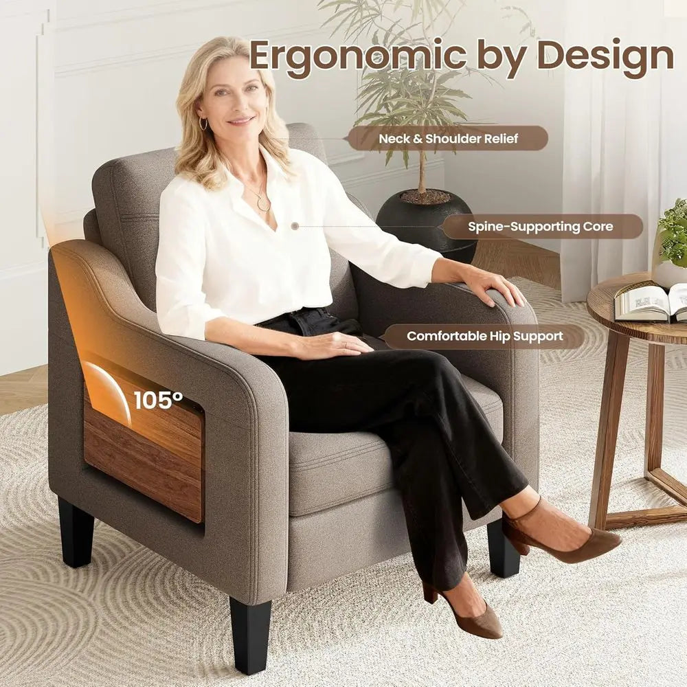 Upholstered Rotatable Armchair With Wooden Frame For Living Room